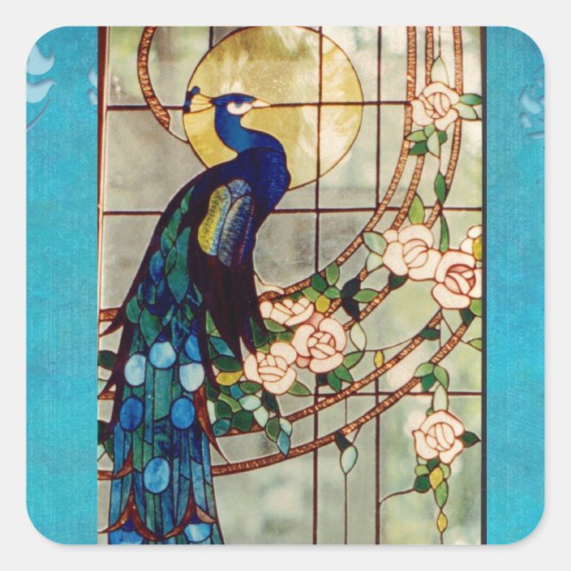 Beautiful Glass Peacock Quadratischer Aufkleber (Vorderseite)
