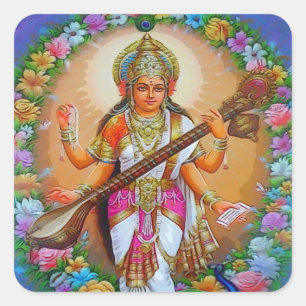 Beautiful Goddess Saraswati Quadratischer Aufkleber