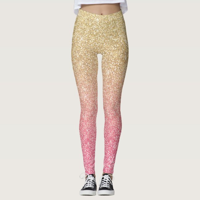 Beautiful Gold Pink Glitzer Ombre Leggings (Vorderseite)
