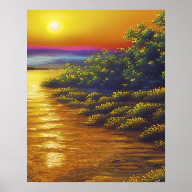 Beautiful Gold Sunset Ocean Beach Pflanze Poster (Vorne)