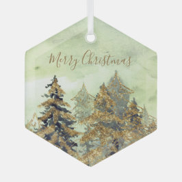 Beautiful Golden Green Christmas Trees Ornament Aus Glas