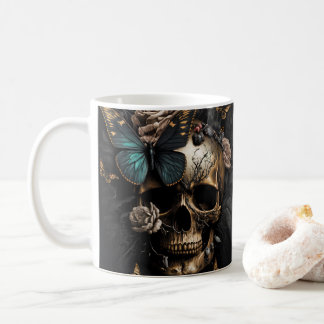Beautiful Goth Art Skull with blue Butterfly Kaffeetasse