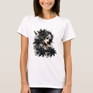 Beautiful Goth Girl Black Lilly Blume Art T-Shirt