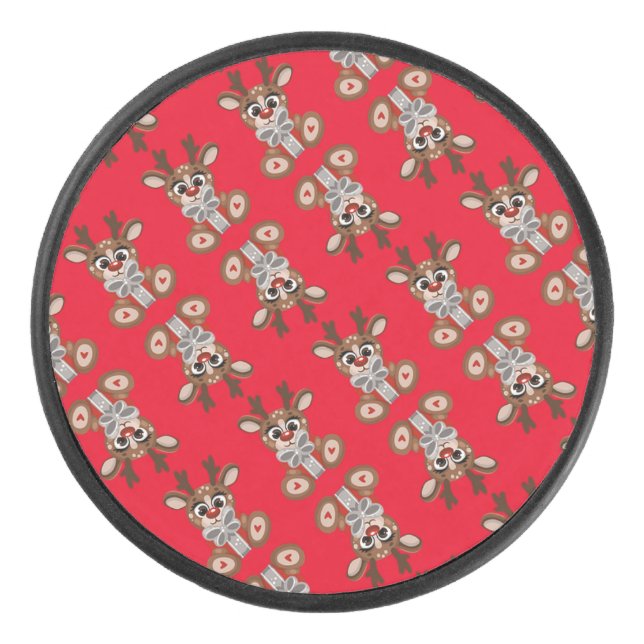 Beautiful Great Christmas Red Rentier Eishockey Puck (Vorderseite)