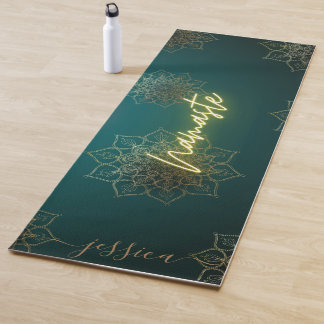 Beautiful Green Gold Namaste Mandala Individuelle Yogamatte