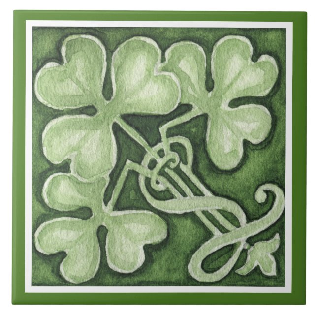 Beautiful Green Shamrock Irish Celtic Clovers Fliese (Vorderseite)