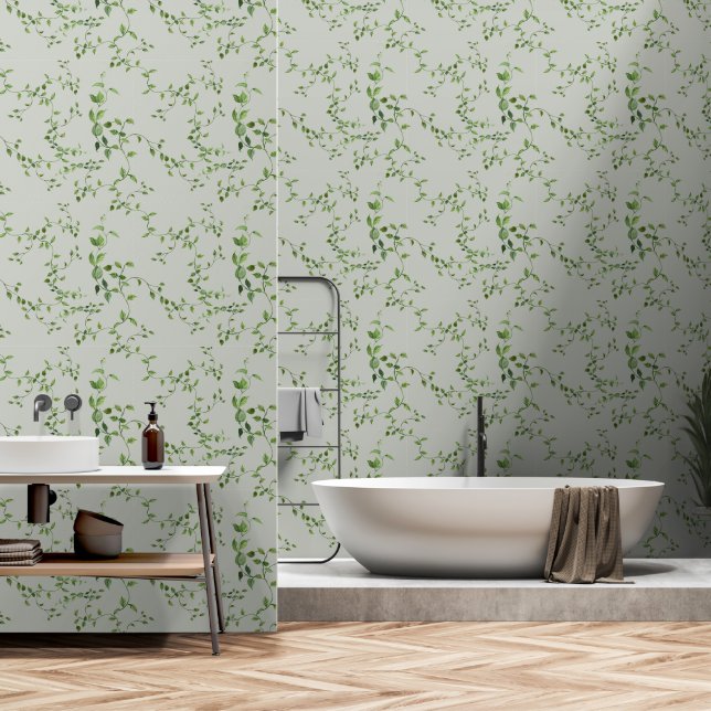 Beautiful Green Vines on  Green  Tapete (Badezimmer)