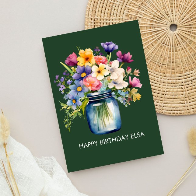 Beautiful Happy Birthday Watercolor Floral Bouquet Karte (Von Creator hochgeladen)