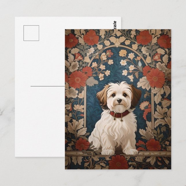 Beautiful Havanese Dog William Morris Floral Postkarte (Vorne/Hinten)