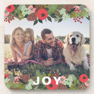 Beautiful Holiday Botanical Joy Type Foto Getränkeuntersetzer