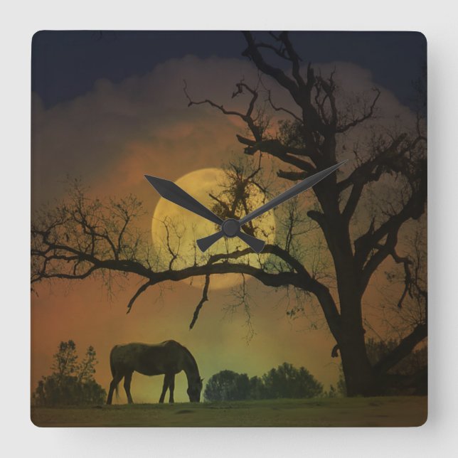 Beautiful Horse in the Harvest Quadratische Wanduhr (Vorderseite)