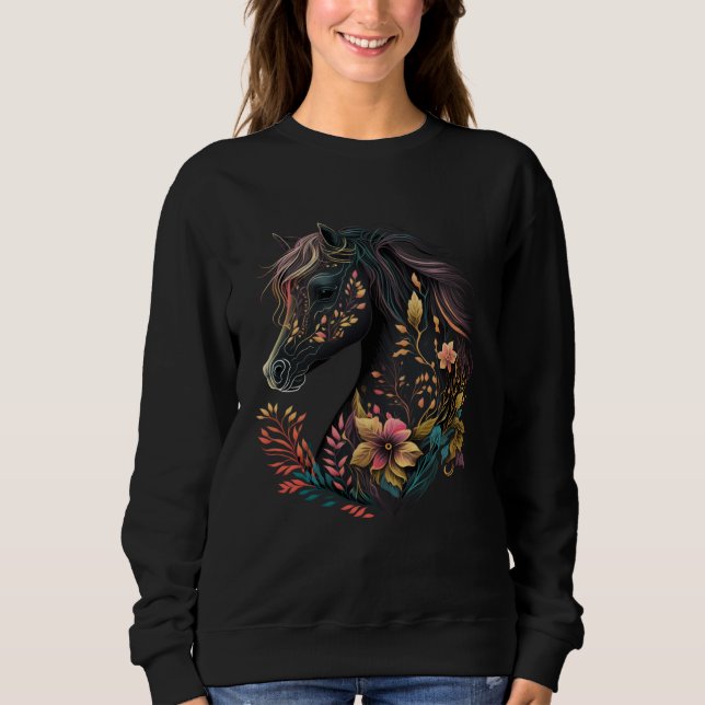 Beautiful Horse with Flowers and Plants Equestrian Sweatshirt (Vorderseite)