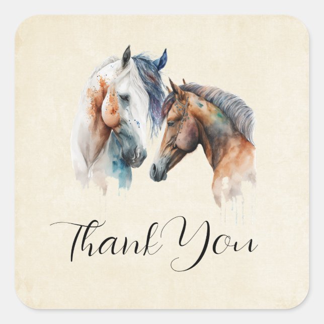Beautiful Horses Western Boho Style Vielen Dank Quadratischer Aufkleber (Vorderseite)