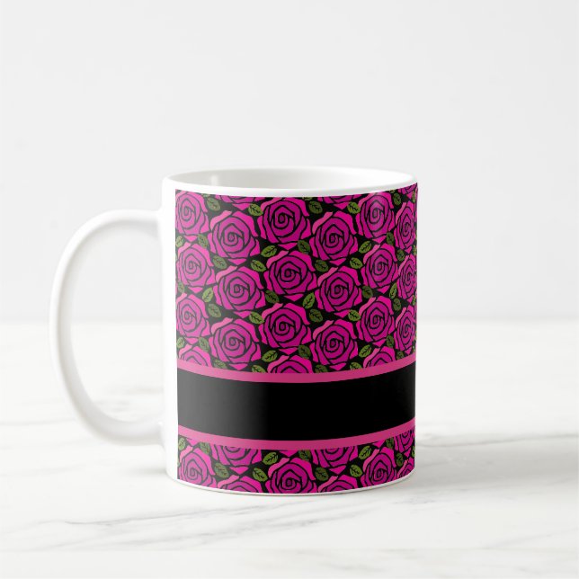 Beautiful Hot Pink Roses Custom Name Monogram Gift Kaffeetasse (Links)