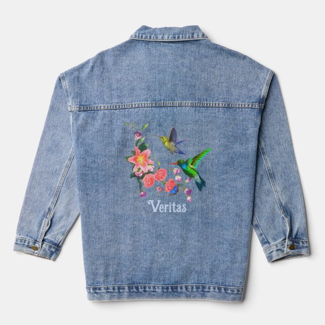 Beautiful Hummingbirds & Blume Jeansjacke (Rückseite)