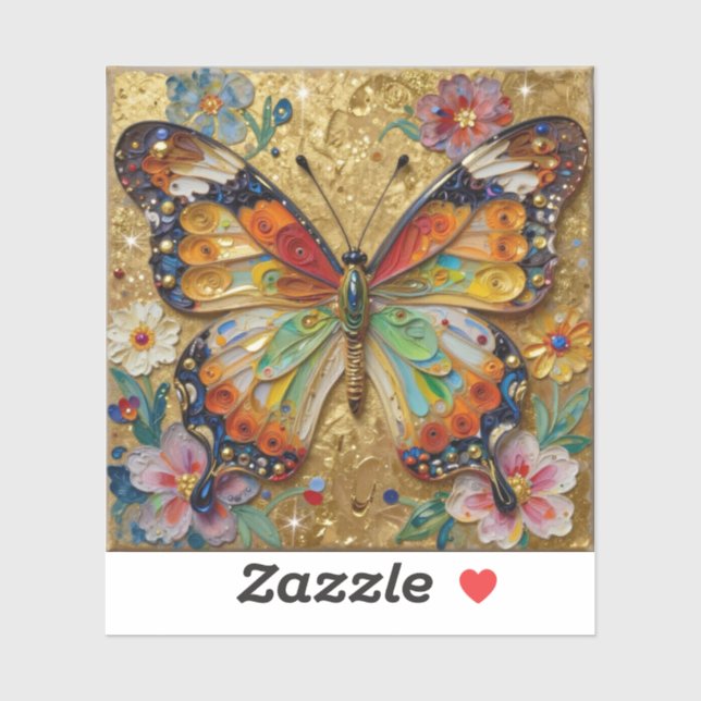 Beautiful Impasto Butterfly and Flowers   Aufkleber (Blatt)