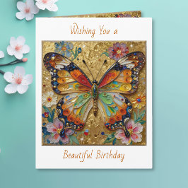 Beautiful Impasto Butterfly and Flowers Birthday Karte
