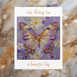 Beautiful Impasto Purple Butterfly and Flowers  Karte