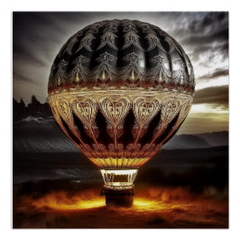 Beautiful Intricate Hot Air Balloon In Mountains Poster