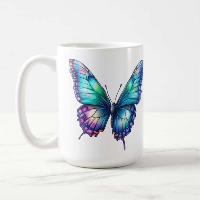 Beautiful iridescent shimmering butterfly  kaffeetasse (Links)