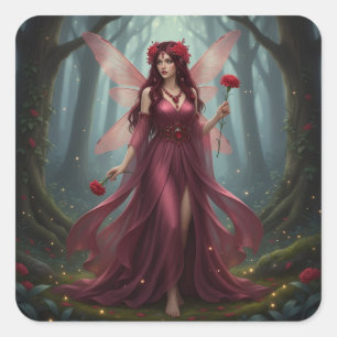 Beautiful January Garnet Fairy Quadratischer Aufkleber