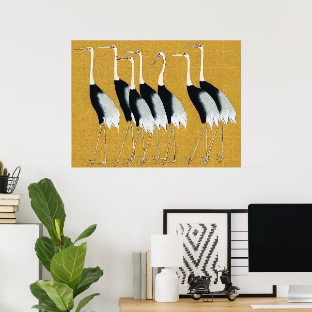 Beautiful Japanese Red Crown Cranes by Ogata Korin Poster (Heimbüro)