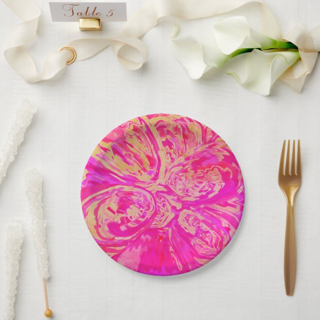 Beautiful Jewel Toned Red & Fuchsia Pink Abstrakt Pappteller (Hochzeit)