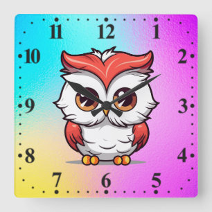 Beautiful Kawaii Style Owl Cartoon-77038 Quadratische Wanduhr