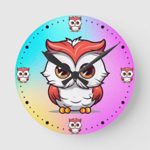 Beautiful Kawaii Style Owl Cartoon-77038 Runde Wanduhr