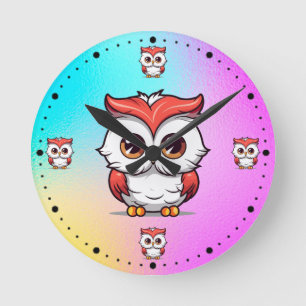 Beautiful Kawaii Style Owl Cartoon-77038 Runde Wanduhr