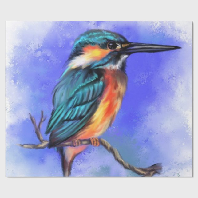 Beautiful Kingfisher Bird - Migne Wasserfarbe Kuns Geschenkpapier (Flach)