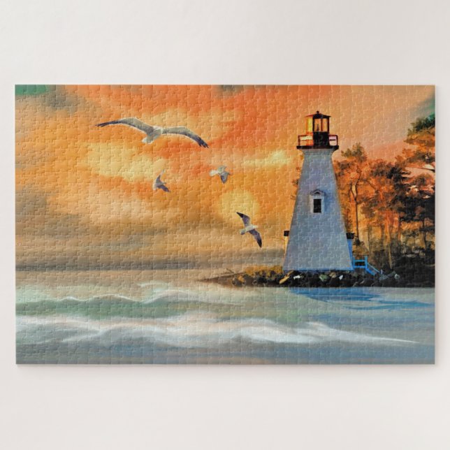 Beautiful Lighthouse and Sea Scene Painting (Horizontal)