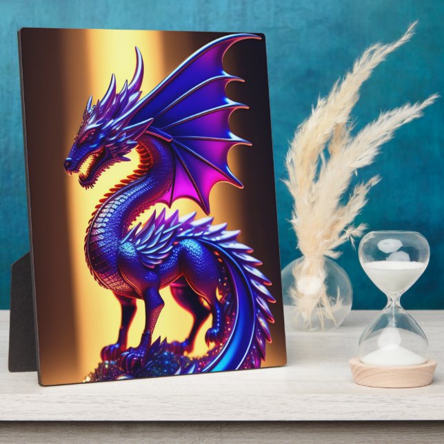 Beautiful Lila Glass Dragon Statue Tabletop Fotoplatte (Seite)