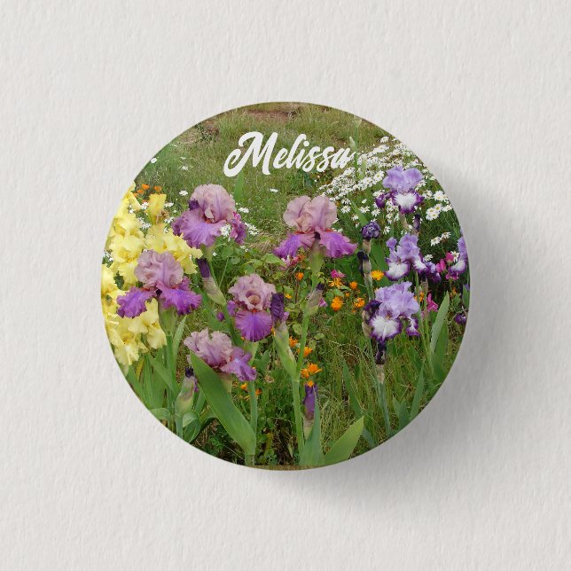 Beautiful Lila Iris Blume Blumengarten Button (Vorderseite)