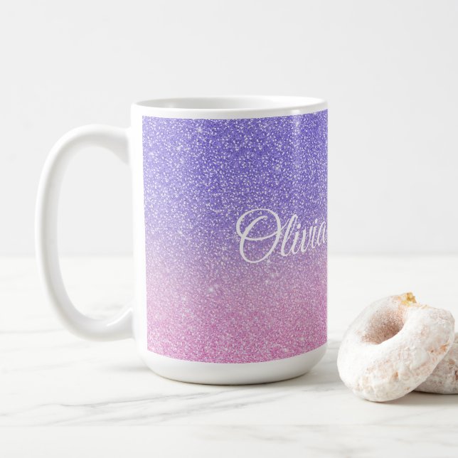 Beautiful Lila Pink Glitzer Ombre Kaffeetasse (Mit Donut)