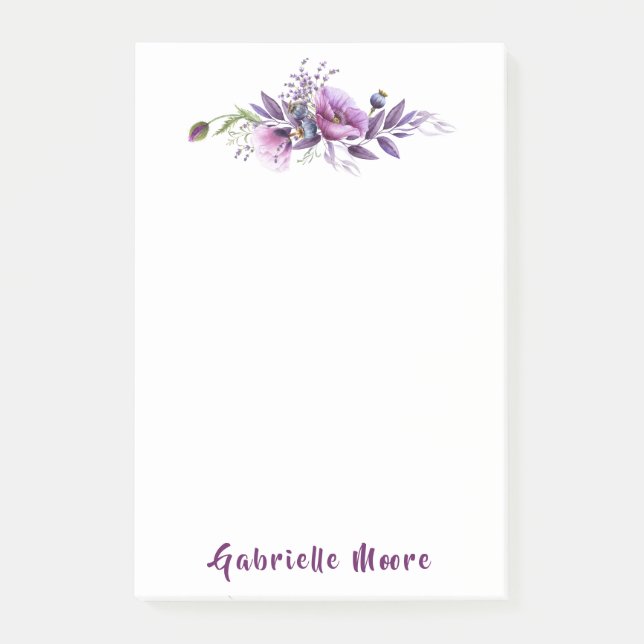Beautiful Lila Poppies Name Inschrift Post-it Klebezettel (Vorderseite)