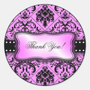 Beautiful Lila und Black Damask Vielen Dank Runder Aufkleber