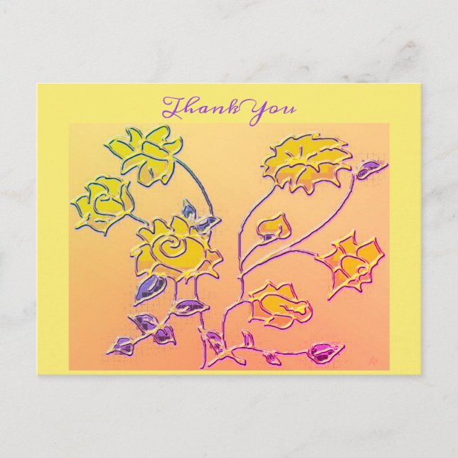 Beautiful Lila Yellow Floral Vielen Dank Postkarte (Vorderseite)