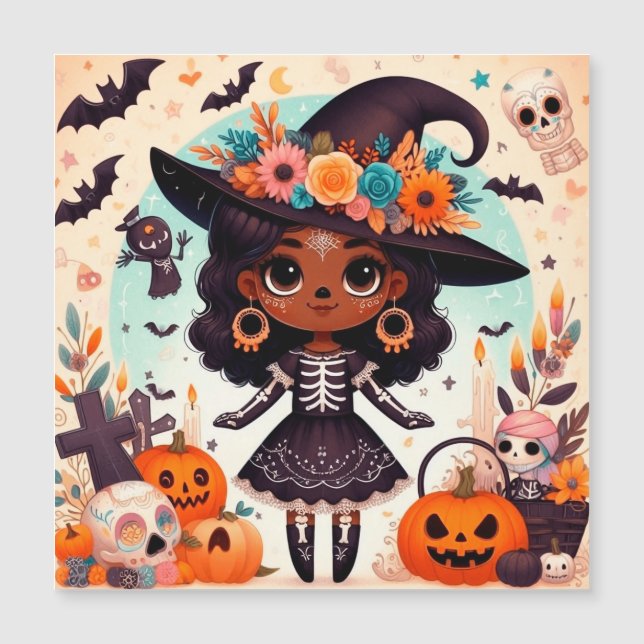 Beautiful little witch halloween party magnetkarte (Vorderseite)