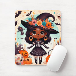Beautiful little witch halloween party mousepad