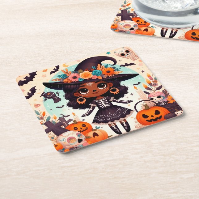 Beautiful little witch halloween party rechteckiger pappuntersetzer (angewinkelt)