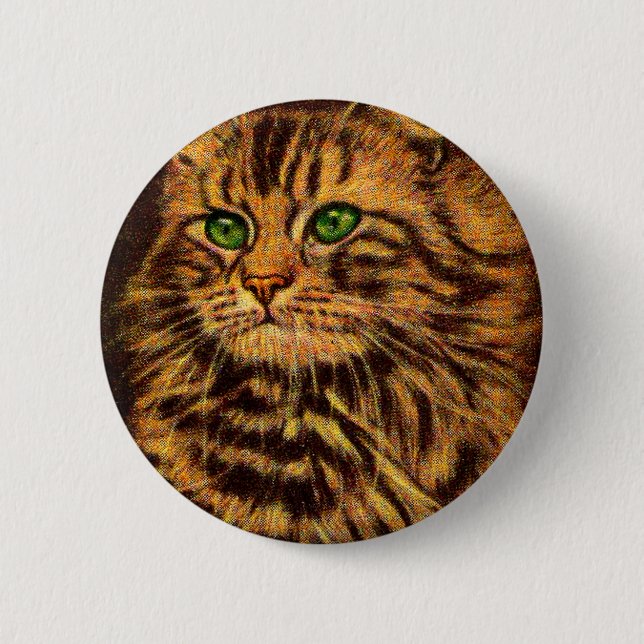 Beautiful Long Haired Tabby Cat Button (Vorderseite)