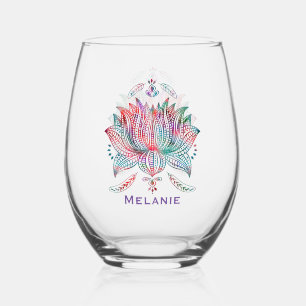 Beautiful Lotus Blume Boho Kunst Personalisiert Weinglas Ohne Stiel