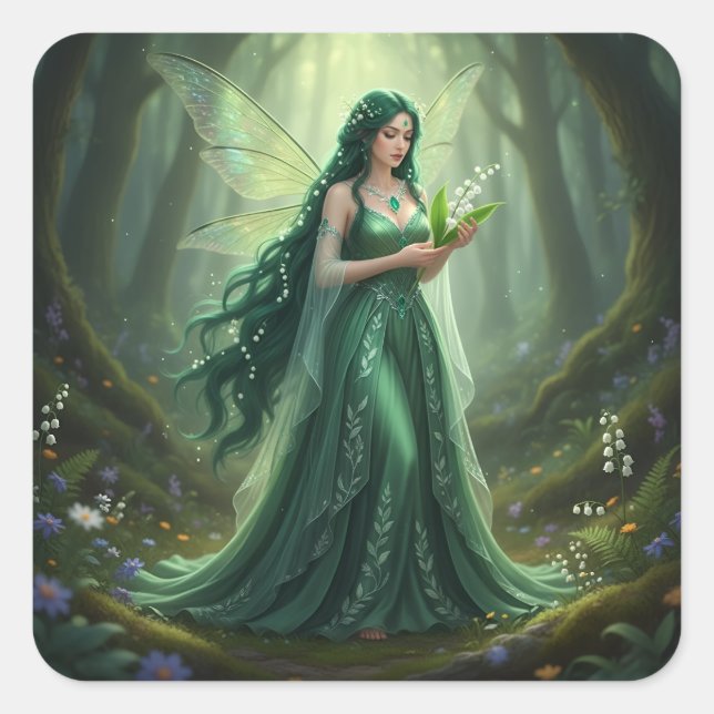 Beautiful May Emerald Fairy Quadratischer Aufkleber (Vorderseite)