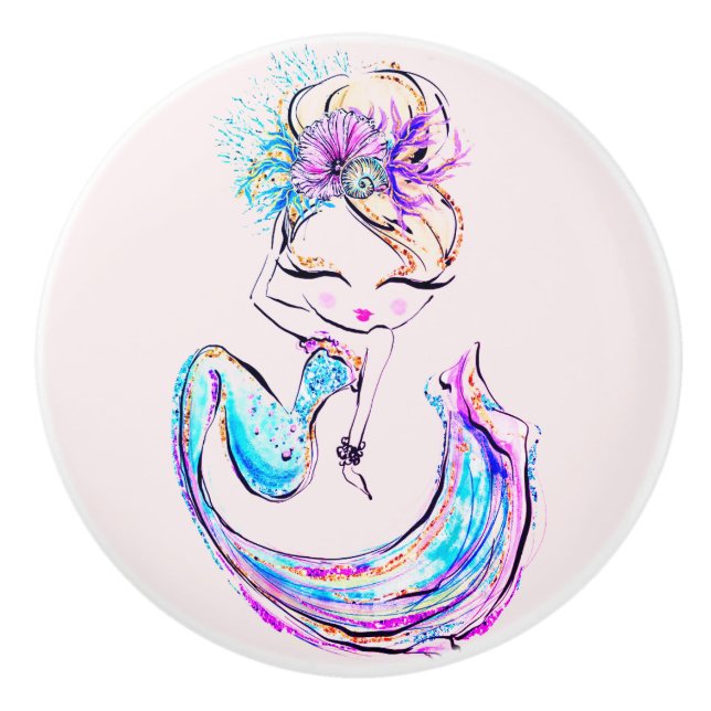 Beautiful Mermaid Fashionista Glam Girl Keramik Keramikknauf (Vorderseite)