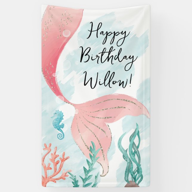 Beautiful Mermaid Girl Birthday Vinyl Banner (Vertikal)