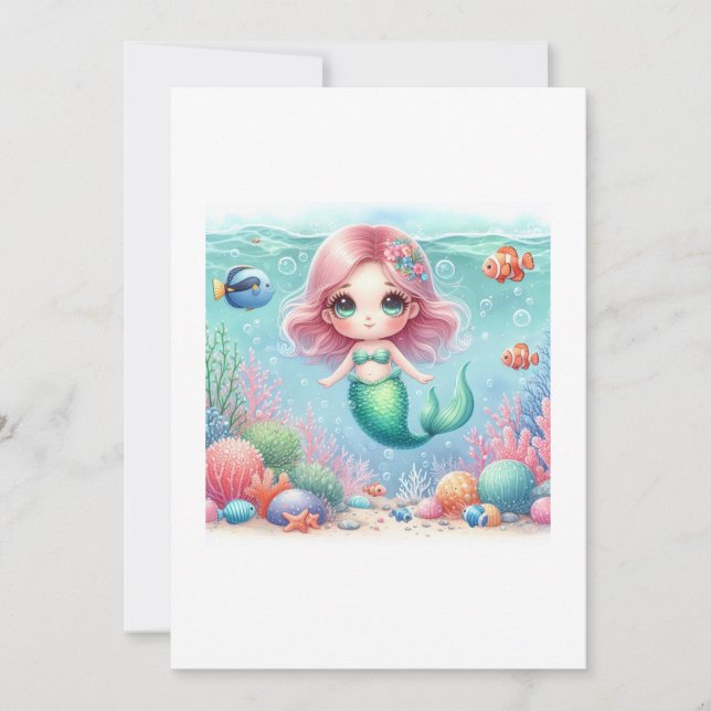 Beautiful Mermaid Kawaii Einladung (Vorderseite)