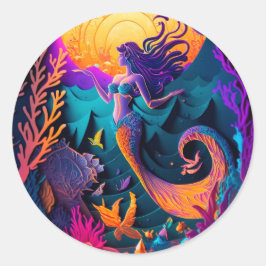 Beautiful Mermaid Sea Nymph Runder Aufkleber