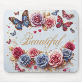 "Beautiful" mit Schmetterlingen und Rose Mousepad