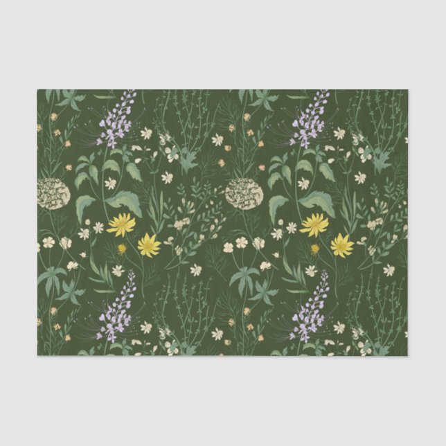Beautiful Mixed Pastell Wildblumen Green Seidenpapier (Vorderseite)